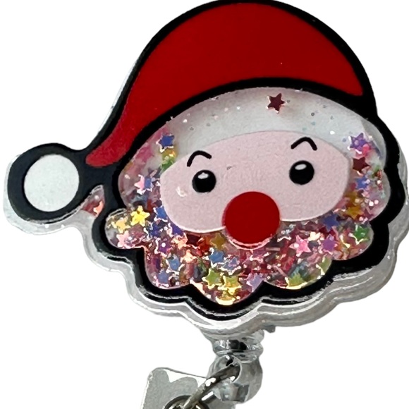 Christmas Badge Reel Santa Shaker Glitter Holiday - Picture 6 of 8